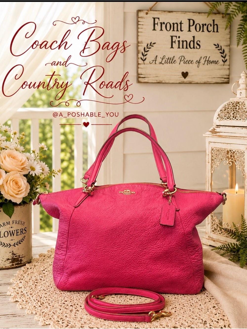 Coach Bright Fuchsia Pebbled Leather Shoulder Tote